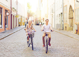 Image showing couple with bicycles in the city