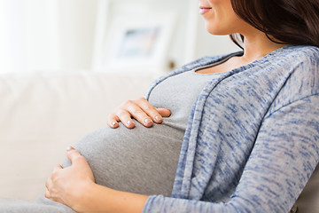 Image showing close up of happy pregnant woman at home