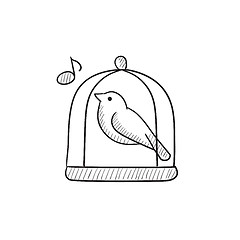 Image showing Bird singing in cage sketch icon.