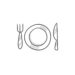 Image showing Plate with cutlery sketch icon.