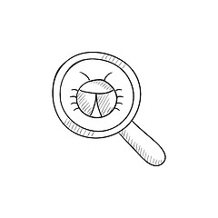 Image showing Bug under magnifying glass sketch icon.