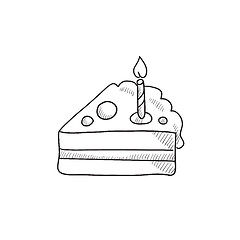 Image showing Slice of cake with candle sketch icon.