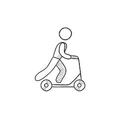 Image showing Man riding kick scooter sketch icon.