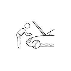 Image showing Man fixing car sketch icon.