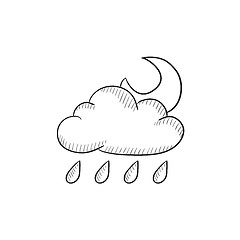 Image showing Cloud with rain and moon sketch icon.