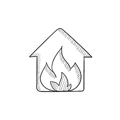 Image showing House on fire sketch icon.