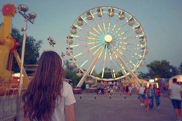 Image showing Teen girl at park of amusement