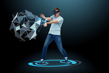 Image showing happy man in virtual reality headset or 3d glasses