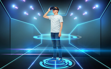 Image showing happy man in virtual reality headset or 3d glasses