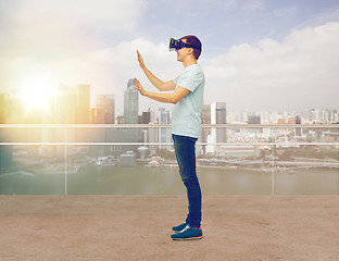 Image showing happy man in virtual reality headset or 3d glasses