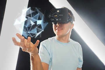 Image showing happy man in virtual reality headset or 3d glasses