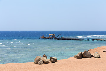 Image showing Red sea coastline with diving pier, Egypt