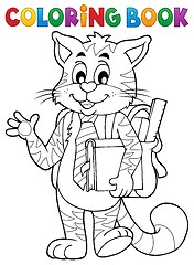 Image showing Coloring book school cat theme 1