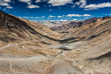 Image showing View of Karakoram range and road in valley in Himalayas