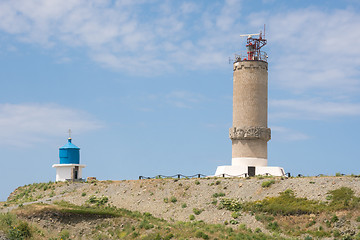 Image showing Big Utrish, Russia - May 17, 2016: Monument to the lighthouse and a chapel on the island of Utrish, built in 1975 in tribute to all sailors Azov-Black Sea fleet