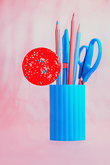 Image showing Candy with pink and blue stationery set