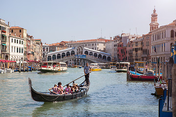 Image showing Gondola near Rialto Bridge in Venice