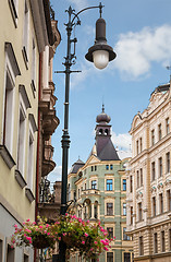 Image showing beautiful old wall lamp on a historic street near the Prague Castle