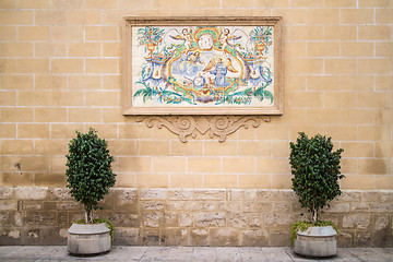 Image showing painting on the wall tiles in the street in Valencia