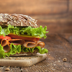 Image showing Sandwich on the wooden table