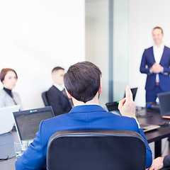 Image showing Colleague asking question to business team leader.