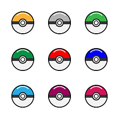 Image showing Vector game balls for play in team. Pokeball object
