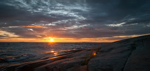 Image showing Sunset on stormy Lake Onega in Karelia