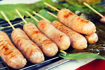 Image showing grilled sausages at street market