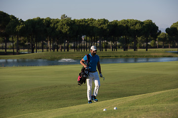 Image showing golfer  walking and carrying bag