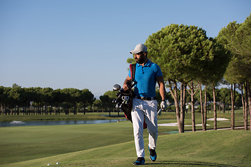 Image showing golfer  walking and carrying bag