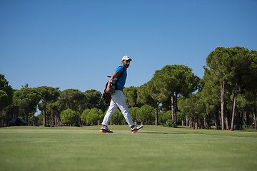 Image showing golf player walking and carrying bag