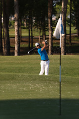 Image showing pro golfer hitting a sand bunker shot