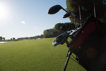 Image showing close up golf bag on course