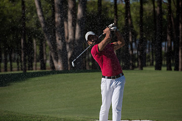 Image showing golfer hitting a sand bunker shot