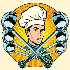 Image showing Cook and ladles stylized pop art retro icon