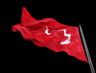 Image showing Waving flag of Turkey with flagpole