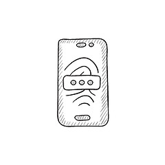 Image showing Mobile phone scanning fingerprint sketch icon.