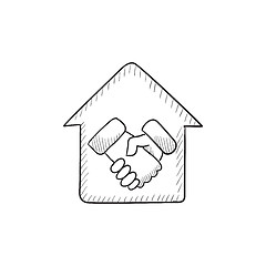 Image showing Handshake and house sketch icon.