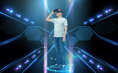 Image showing happy man in virtual reality headset or 3d glasses