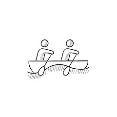 Image showing Tourists sitting in boat sketch icon.