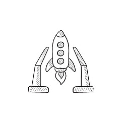 Image showing Space shuttle on take-off area sketch icon.