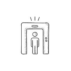 Image showing Man going through metal detector gate sketch icon.