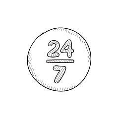 Image showing Open 24 hours and 7 days in wheek sketch icon.