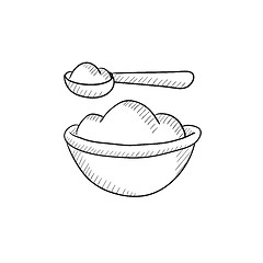Image showing Baby spoon and bowl full of meal sketch icon.