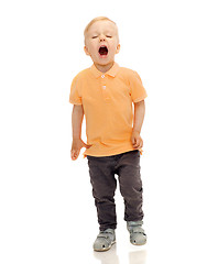 Image showing happy little boy shouting or sneezing
