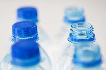 Image showing close up of plastic bottles with drinking water