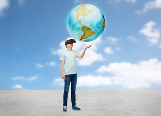 Image showing happy man in virtual reality headset or 3d glasses