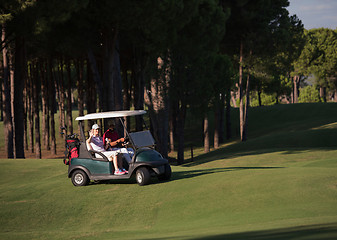 Image showing couple in buggy on golf course