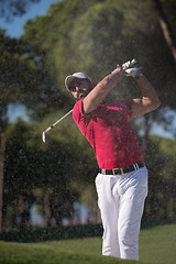 Image showing golfer hitting a sand bunker shot