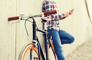 Image showing close up of hipster fixed gear bike and man